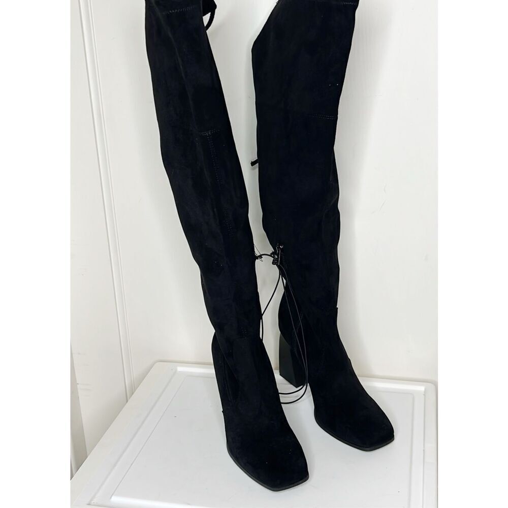 Forever 21 Wide Fit Suede Over The Knee Boots Black Size 7 New